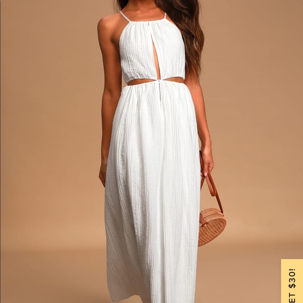 LULUS Streamlined Style White Tie-Back Cutout Maxi